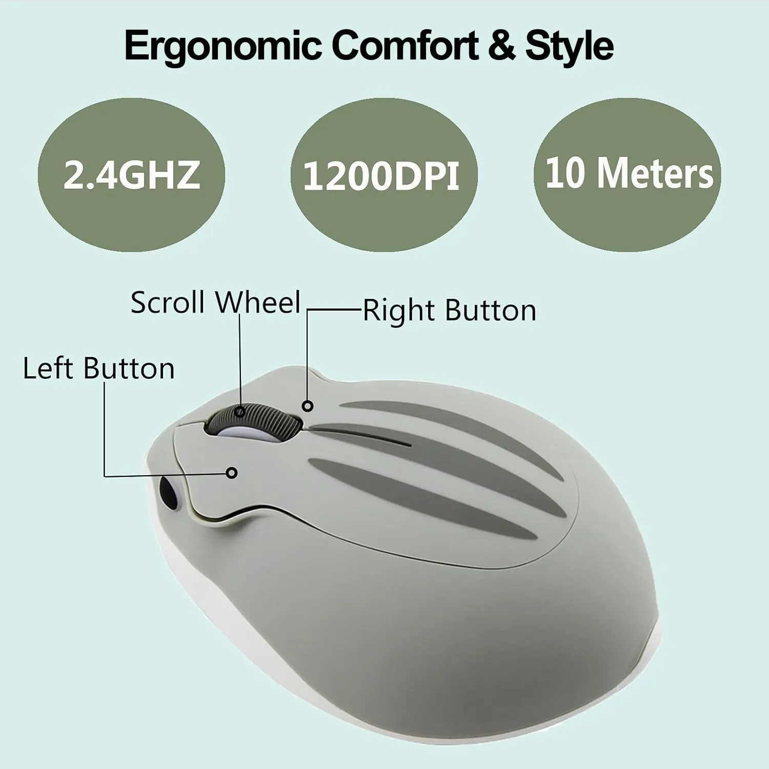 Wireless Mouse Cute Hamster Shape Silent Click Portable Compact Optical 1200DPI USB Cordless Mice for PC Laptop Computer Notebook MacBook Kids Girl Boy Men Women Adults School Office Work Gift (Gray)