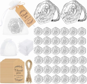 Woanger 36 Set Rose Compact Mirrors Bulk Quinceanera Sweet 16 Party Favors for Guests, Mirrors Thank You Tags White Organza Bag for Bridal Shower Wedding Bachelorette Souvenir Guests Gift(Silver)