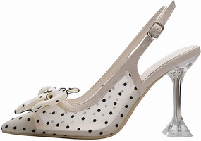 WOilERQ Women's High Heels One Word Buckle Closed Pointed Toe High Heel Shallow Mouth Mesh Bow Tie Sandals Summer Nightclub Head Show High Heels