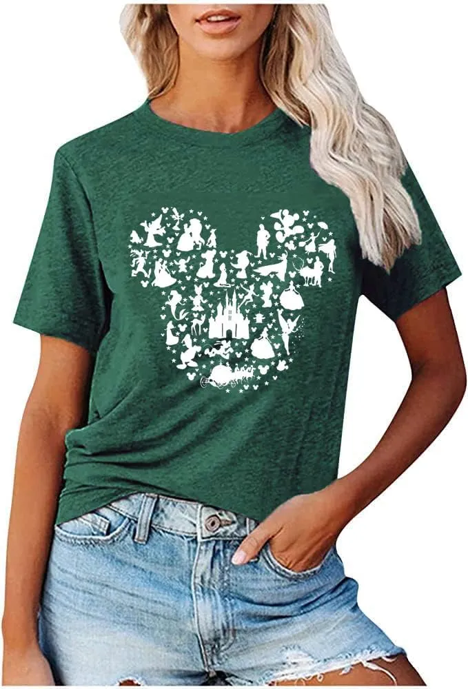 Women Magic Kingdom Castle Shirt Castle Fairy Graphic Tee Women Casual Vacation Holiday Short Sleeve Tee Top