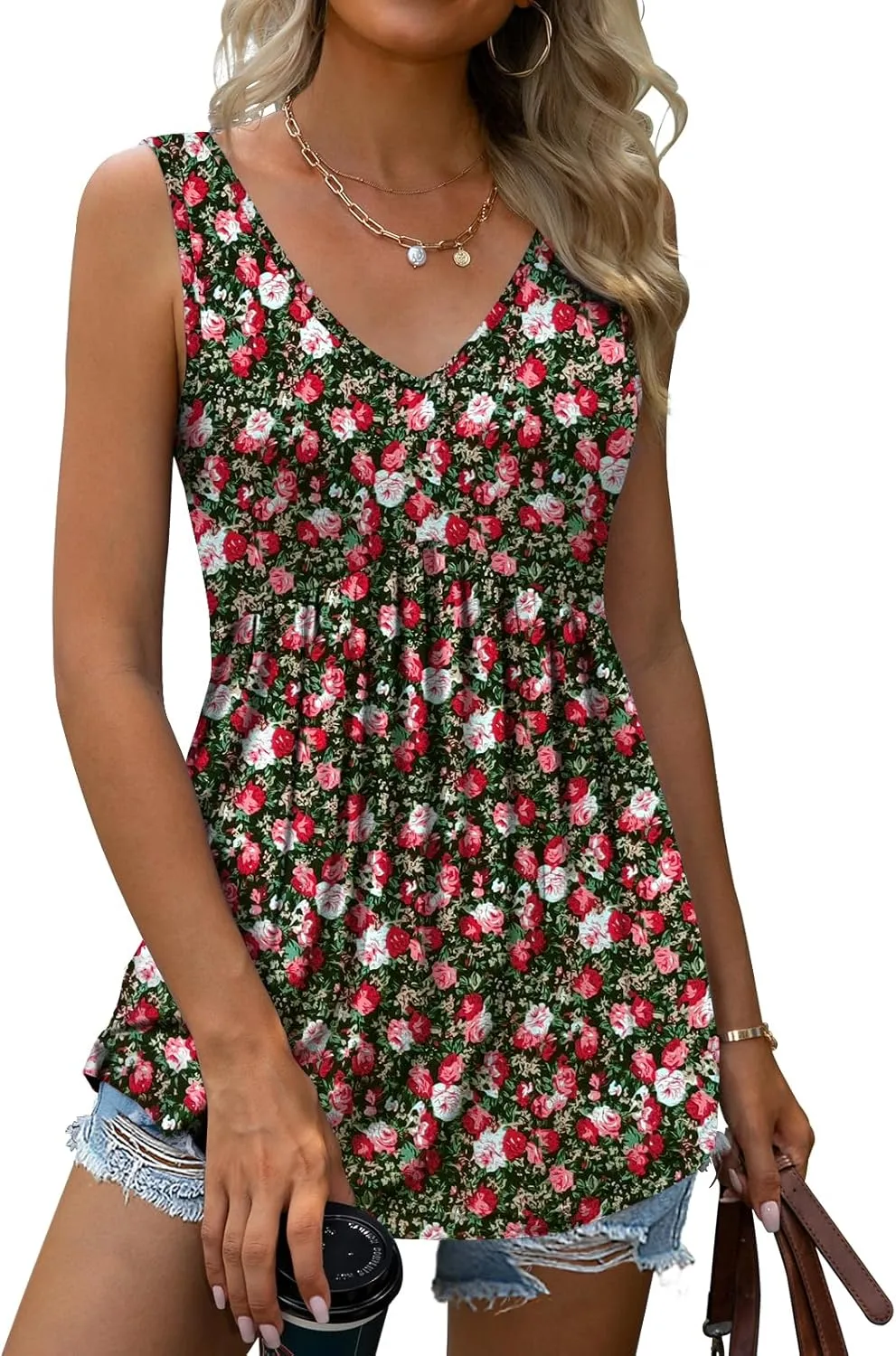 Women Tank Tops 2025 Summer Sleeveless Blouses V Neck Casual Loose Fit Flowy Shirts S-3X