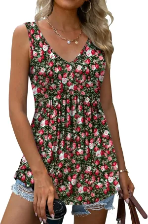 Women Tank Tops 2025 Summer Sleeveless Blouses V Neck Casual Loose Fit Flowy Shirts S-3X