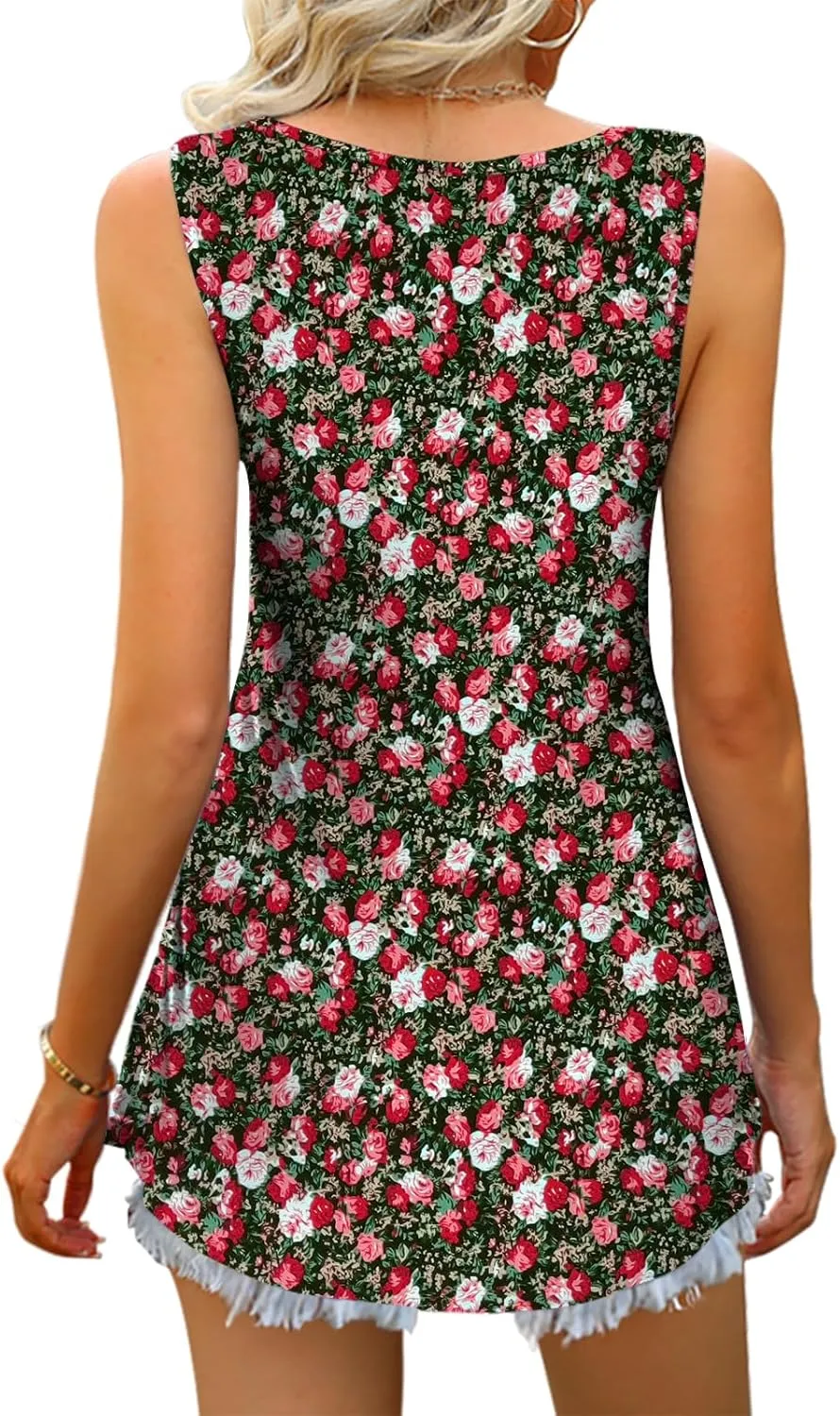 Women Tank Tops 2025 Summer Sleeveless Blouses V Neck Casual Loose Fit Flowy Shirts S-3X