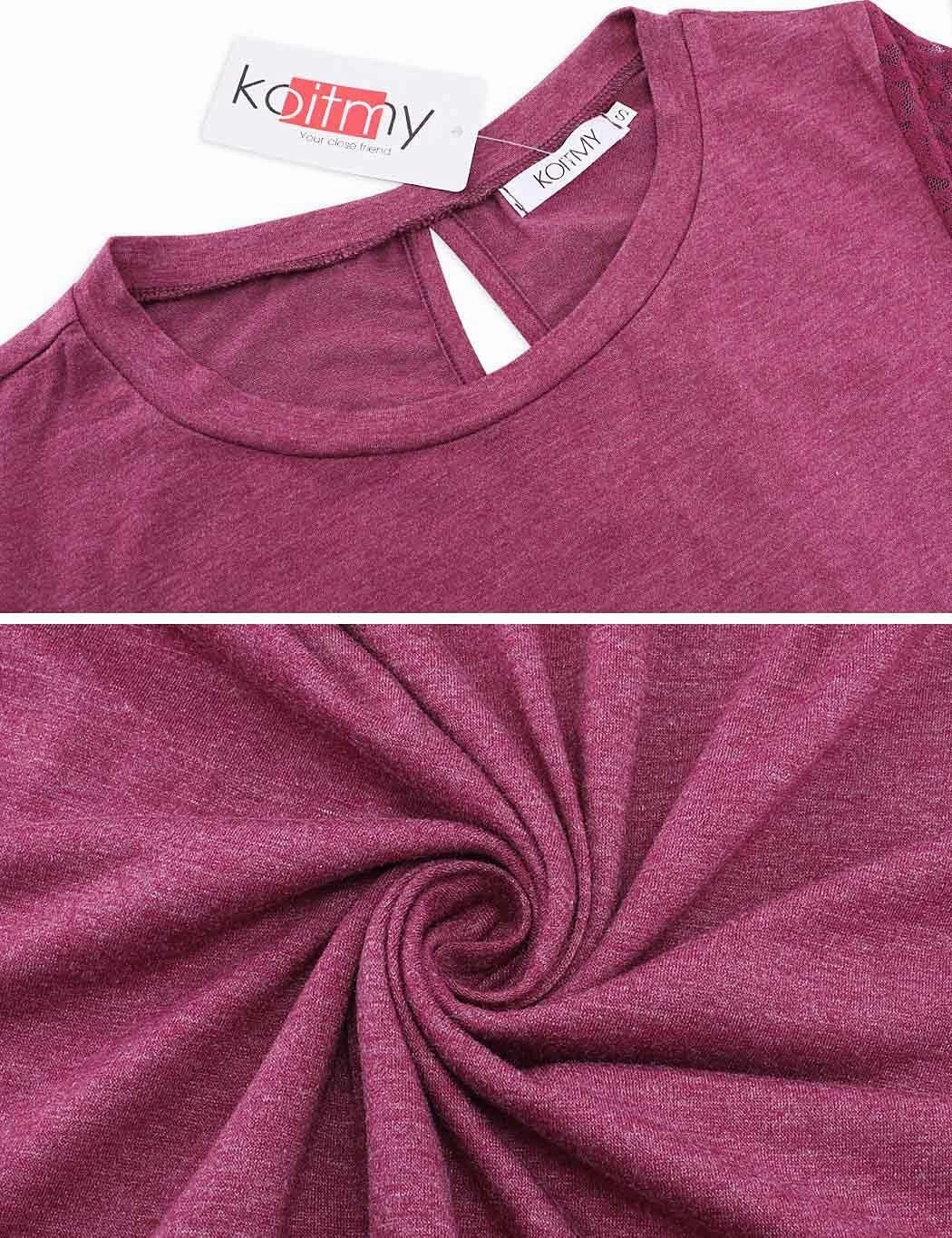 Women's 3/4 Lace Sleeve Round Neck T-Shirt Casual Blouses Tunics Tops