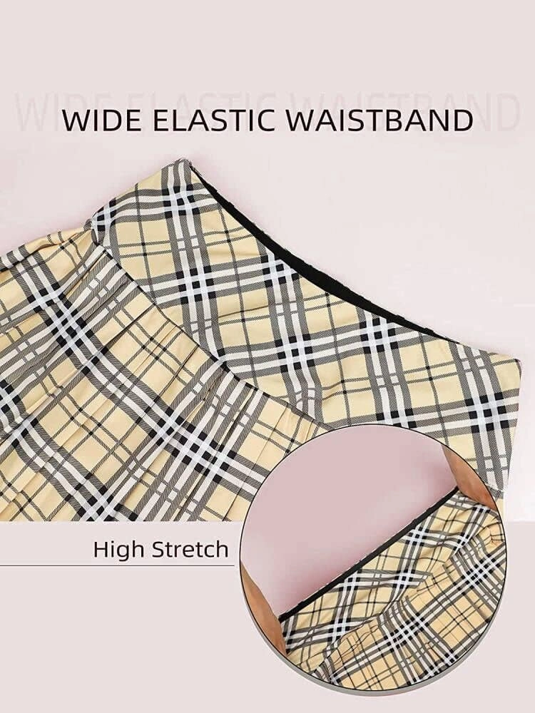 Women's Athletic Tennis Skirts Flowy Athletic Shorts for Big Girl Gym Yoga Workout Running Cute Pink Plaid Skirt for Women