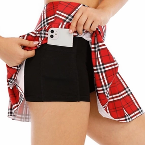 Women's Athletic Tennis Skirts Flowy Athletic Shorts for Big Girl Gym Yoga Workout Running Cute Pink Plaid Skirt for Women