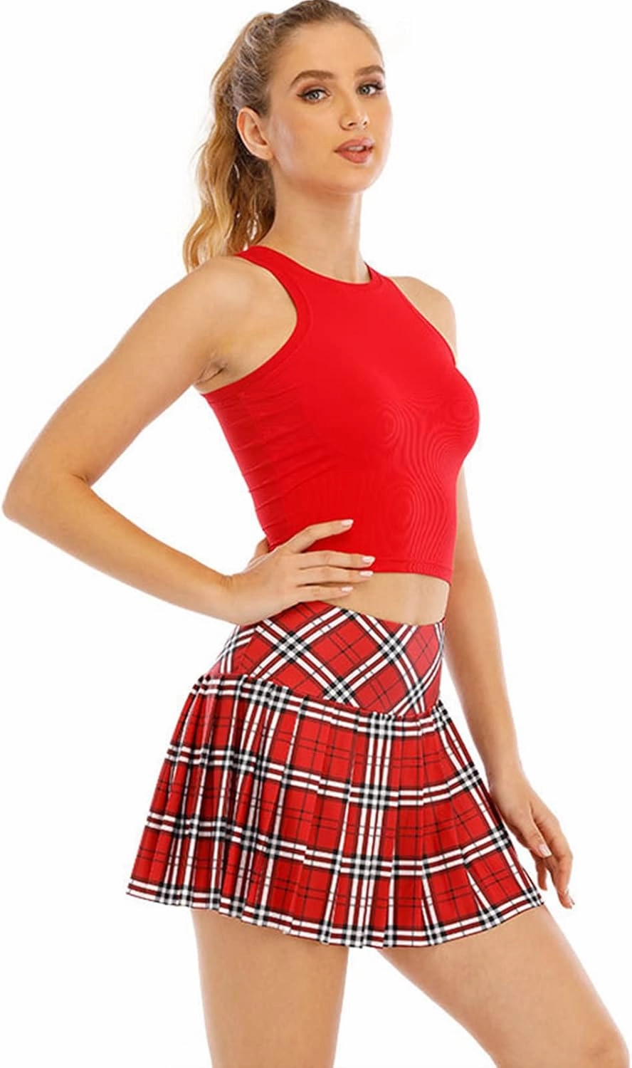 Women's Athletic Tennis Skirts Flowy Athletic Shorts for Big Girl Gym Yoga Workout Running Cute Pink Plaid Skirt for Women