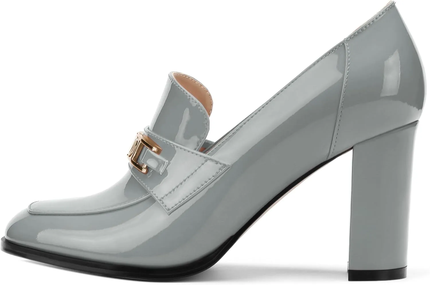 Womens Chunky Block Heels for Women Square Toe Patent Pumps, Slip on Loafers Office Party Prom Shoes 3 inch