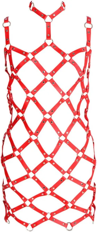 Women's full body harness bra Chest strap Punk gothic skirt Leather lingerie cage set Waist belt Dance Photography Rock