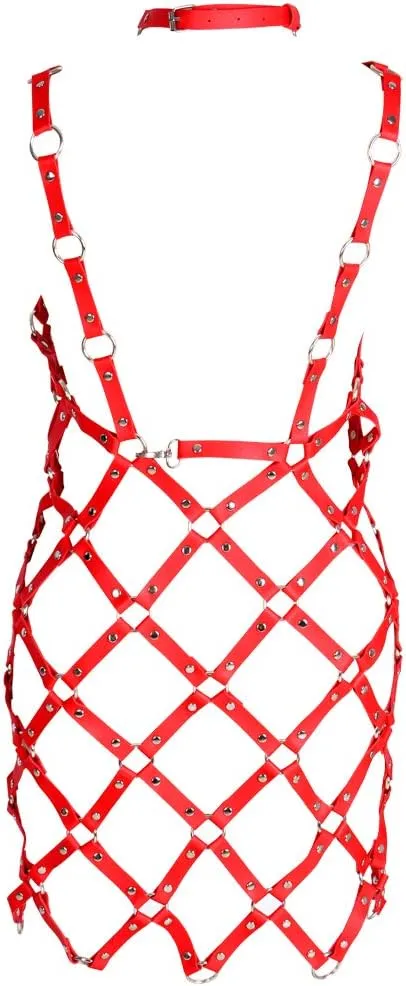 Women's full body harness bra Chest strap Punk gothic skirt Leather lingerie cage set Waist belt Dance Photography Rock