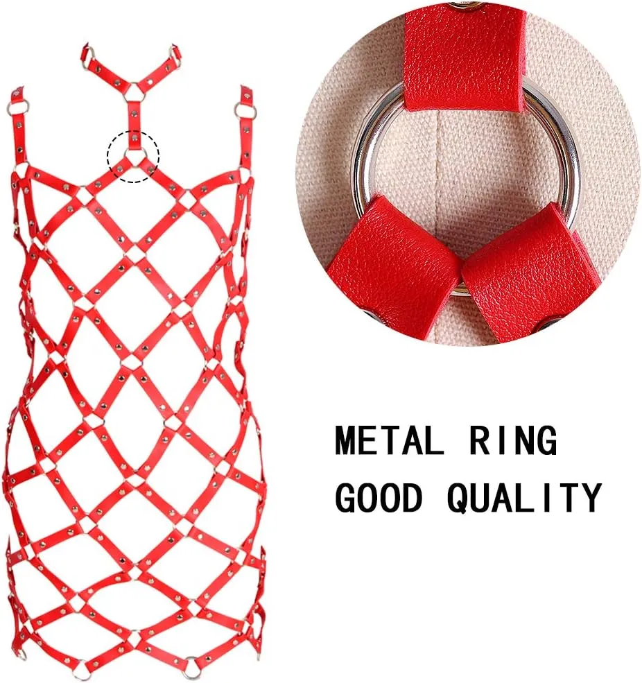 Women's full body harness bra Chest strap Punk gothic skirt Leather lingerie cage set Waist belt Dance Photography Rock