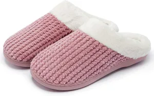 Womens Memory Foam Slippers Plush Fleece Lined Lady House Slippers Anti-Skid for Indoor Outdoor