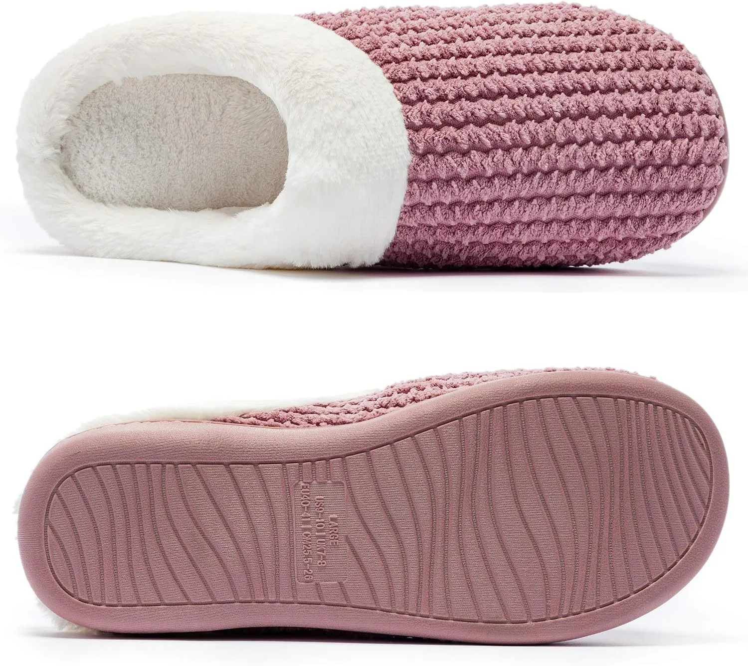 Womens Memory Foam Slippers Plush Fleece Lined Lady House Slippers Anti-Skid for Indoor Outdoor