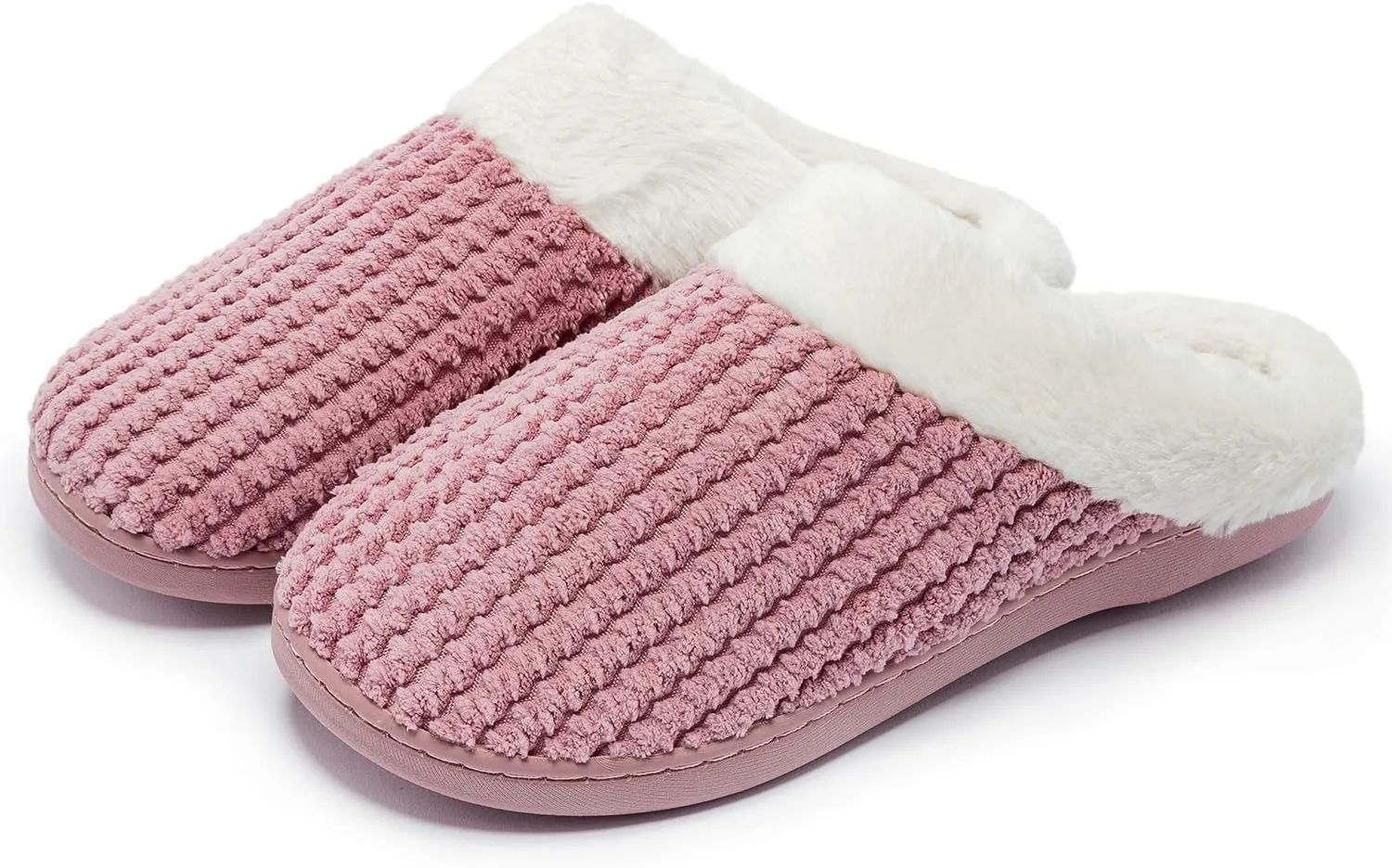 Womens Memory Foam Slippers Plush Fleece Lined Lady House Slippers Anti-Skid for Indoor Outdoor