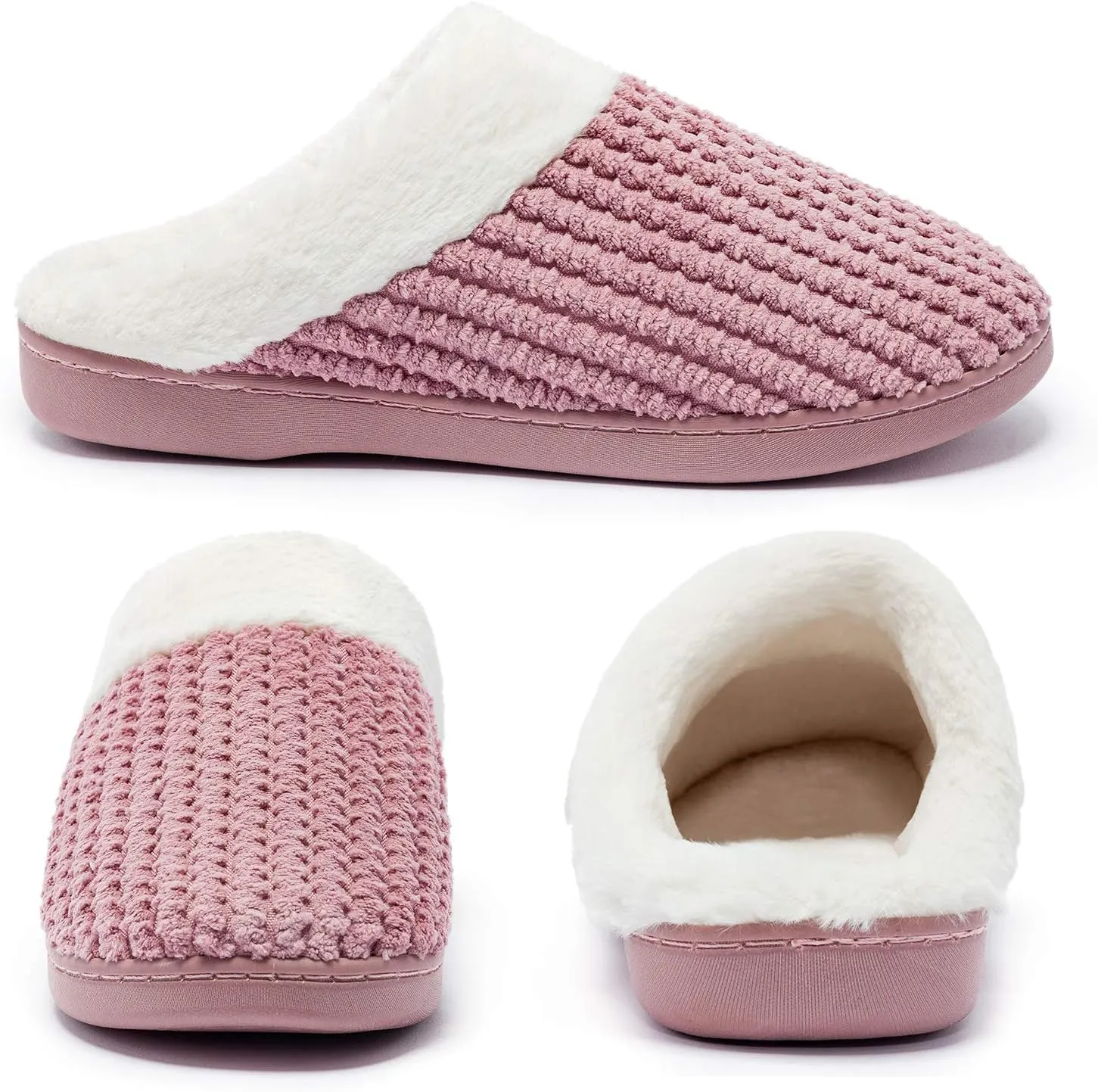 Womens Memory Foam Slippers Plush Fleece Lined Lady House Slippers Anti-Skid for Indoor Outdoor