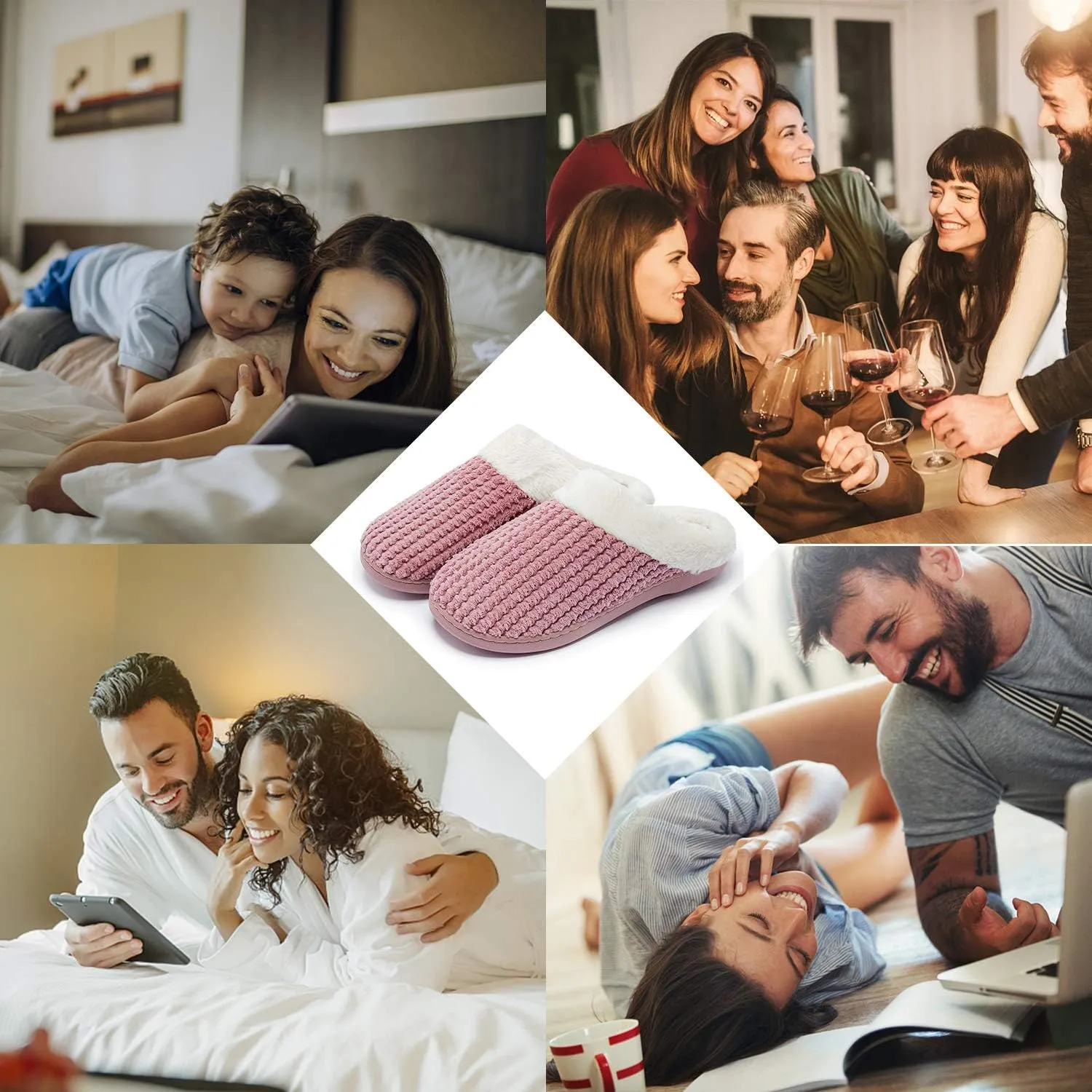 Womens Memory Foam Slippers Plush Fleece Lined Lady House Slippers Anti-Skid for Indoor Outdoor