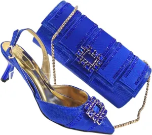 Women’S Stylish Italian Shoe and Bag Set with Charm Decorations PU Soft Leather Pumps Peep Toe Thin Heels for Evening Party