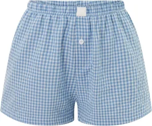 Womens Y2k Cute Plaid Striped Print Pajama Boxer Shorts Gingham Lounge PJ Bottoms Shorts Checkered Sleep Shorts