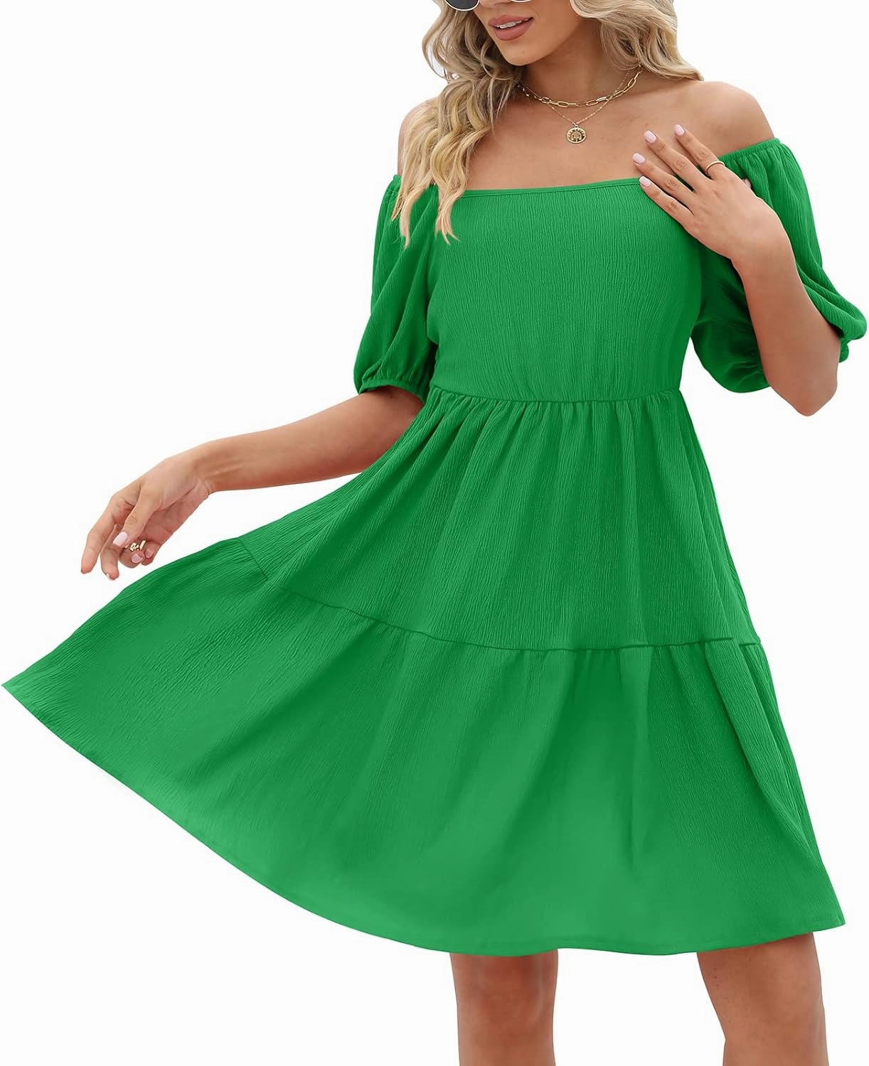 Womens Dresses Square Neck Puff Sleeve Casual Loose Spring A-Line Dresses