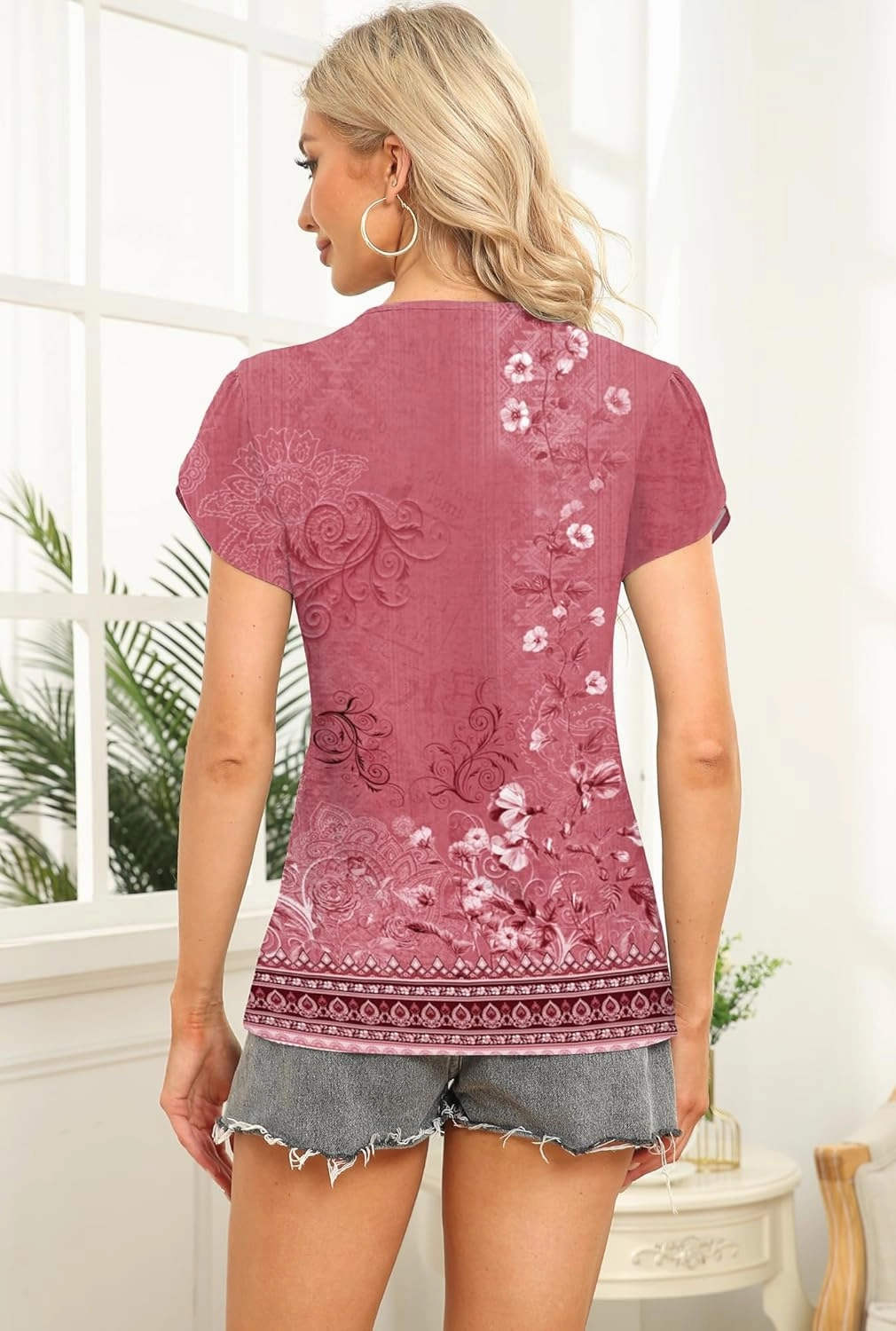 Womens Petal Sleeve Tops Summer Trendy T Shirt Casual Loose Square Neck Button Blouse Tees