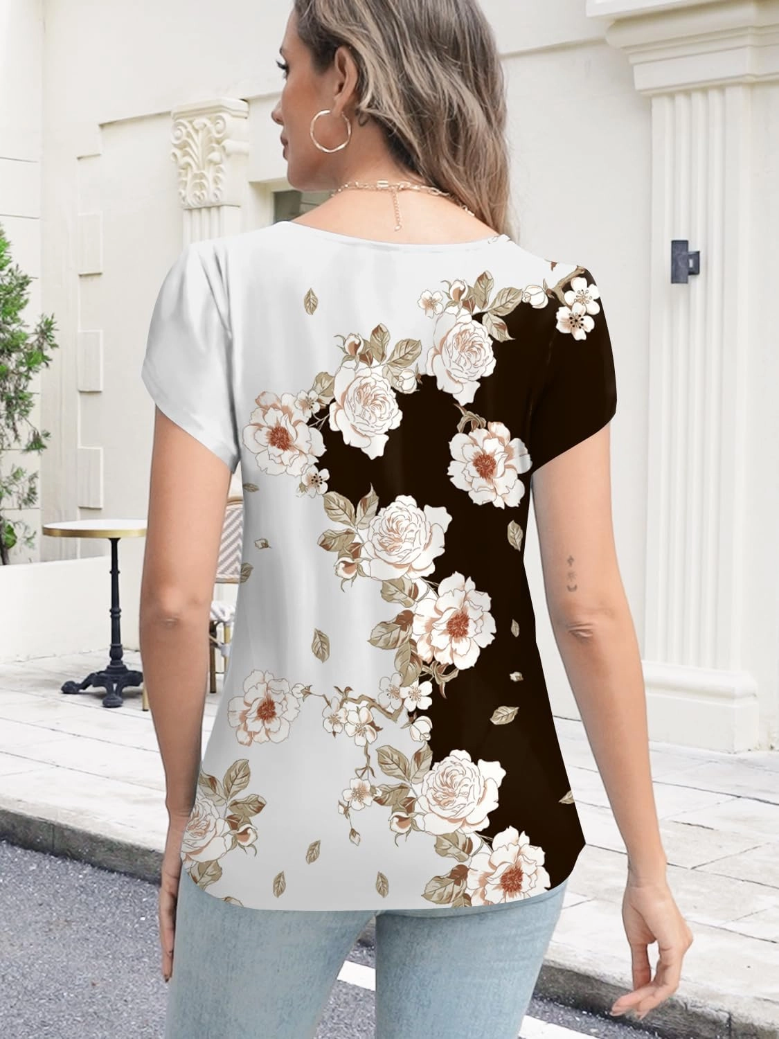 Womens Summer Tops Seashell Edge V Neck Shirts Petal Short Sleeve Top Dressy Casual Tunic Blouses