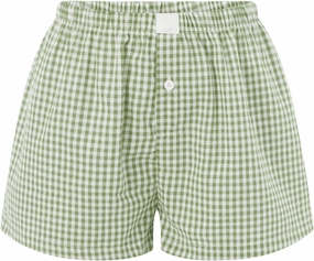 Womens Y2k Cute Plaid Striped Print Pajama Boxer Shorts Gingham Lounge PJ Bottoms Shorts Checkered Sleep Shorts