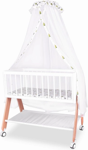 Wooden Bedside Bassinet Sleeper, Safe & Stylish Baby Crib Bassinet with Locking Wheels, Mosquito Net, Mattress Pad Included, Bedside Sleeper for Newborn and Infant