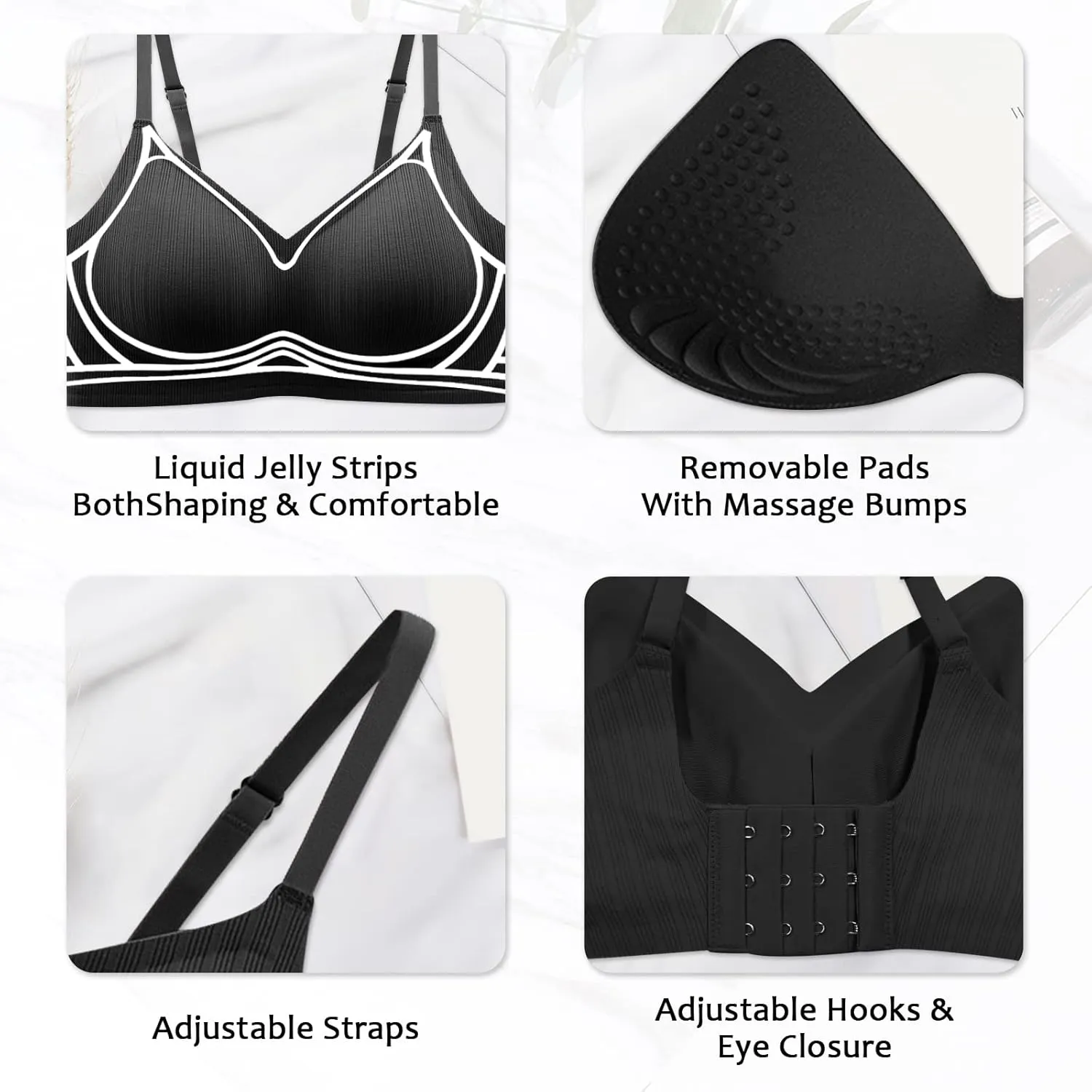 WOWENY Push Up Bras for Women No Underwire Wireless Jelly Strip Soft Support Comfortable Seamless Padded Bralette
