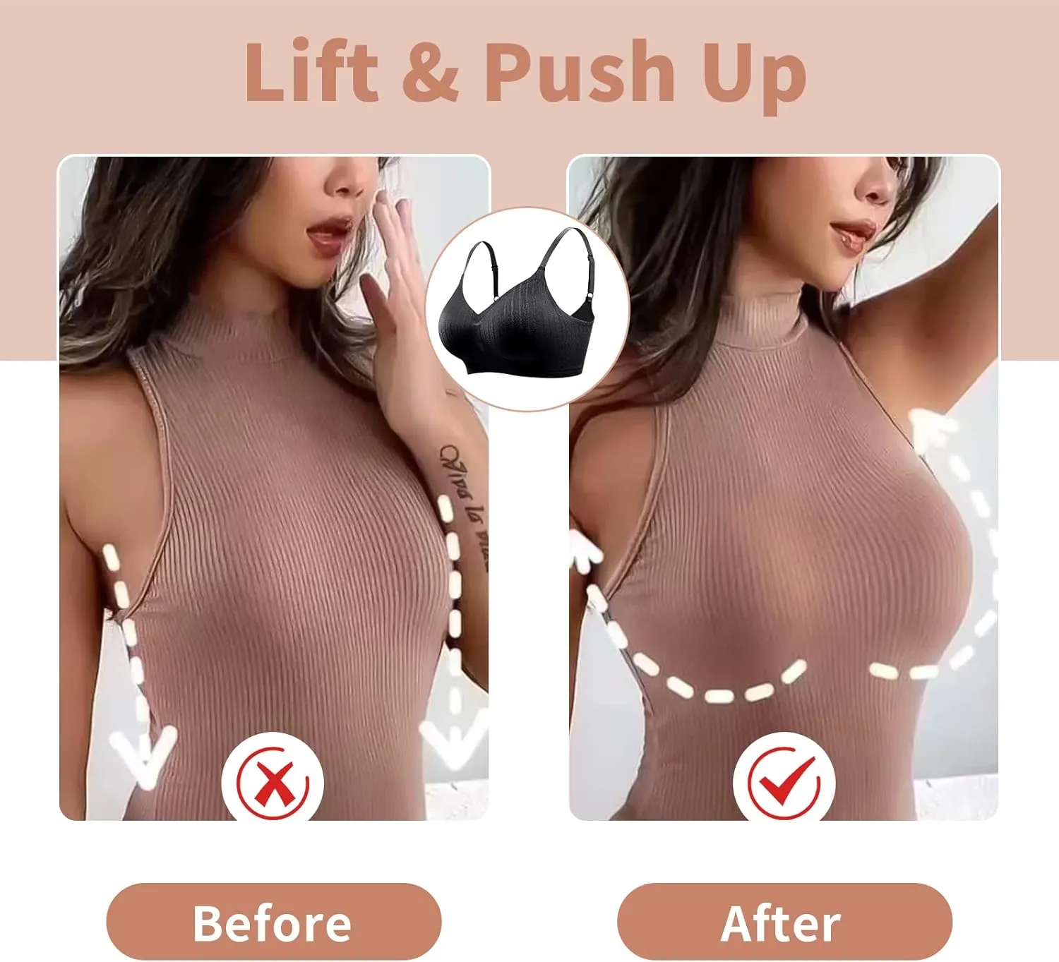 WOWENY Push Up Bras for Women No Underwire Wireless Jelly Strip Soft Support Comfortable Seamless Padded Bralette
