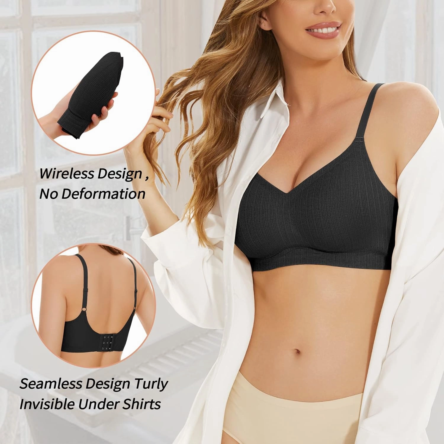 WOWENY Push Up Bras for Women No Underwire Wireless Jelly Strip Soft Support Comfortable Seamless Padded Bralette