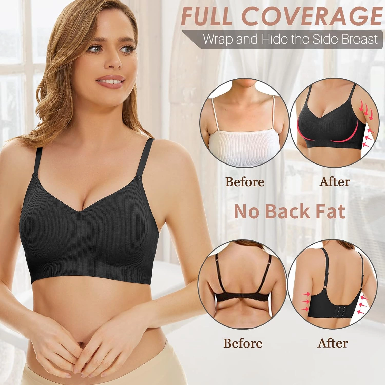 WOWENY Push Up Bras for Women No Underwire Wireless Jelly Strip Soft Support Comfortable Seamless Padded Bralette