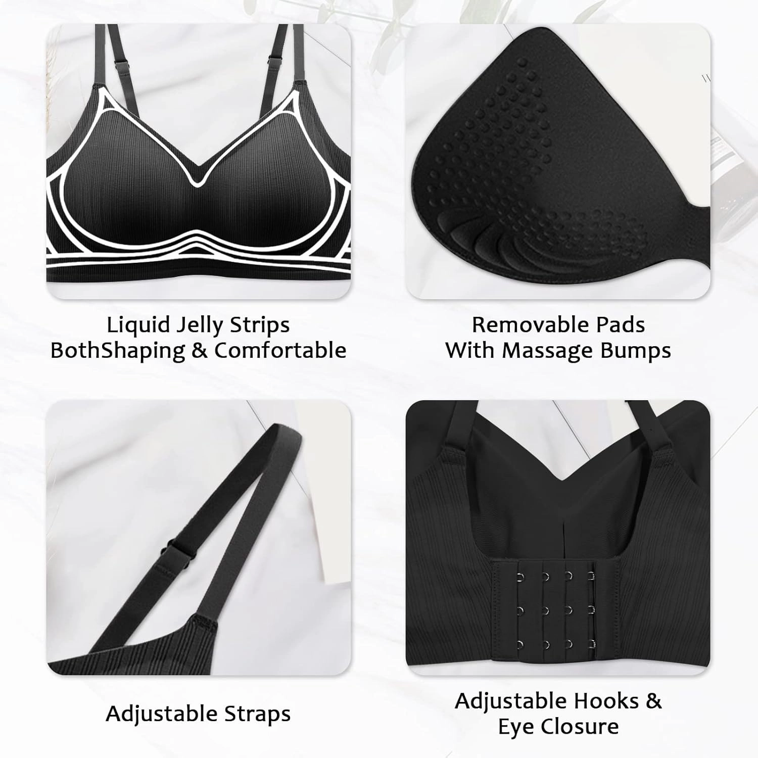 WOWENY Push Up Bras for Women No Underwire Wireless Jelly Strip Soft Support Comfortable Seamless Padded Bralette