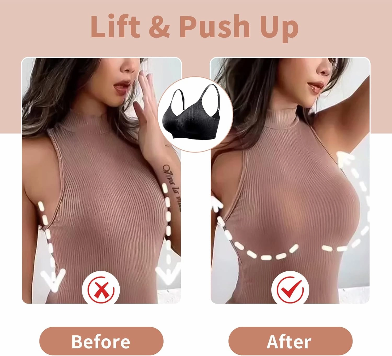 WOWENY Push Up Bras for Women No Underwire Wireless Jelly Strip Soft Support Comfortable Seamless Padded Bralette