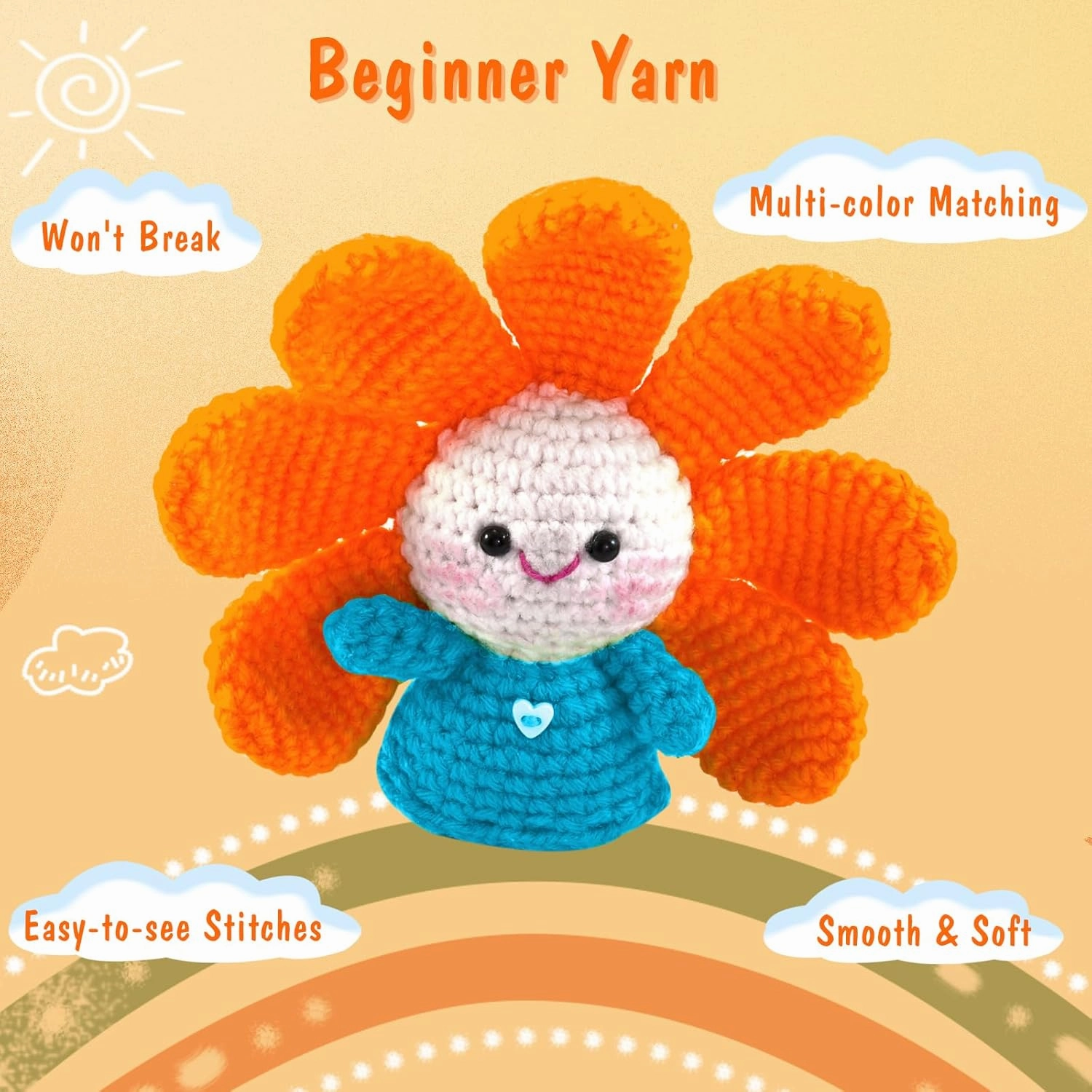 WSICSE 8x50g Beginner Crochet Yarn, Cotton Yarn for Crocheting Easy-to-See Stitches Chunky Thick Soft Yarn for Easter Basket Stuffers