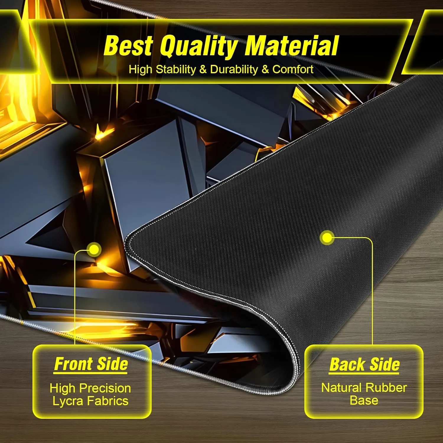 XXX-Large Gaming Mouse Pad 35.4x15.7in, Golden Light Mecha Technology Style Extended Long Gaming Mousepad Keyboard Mat, 3mm Thick Soft Smooth Surface Fabric Gamer Mouse Mat, for Gaming, Office, Home