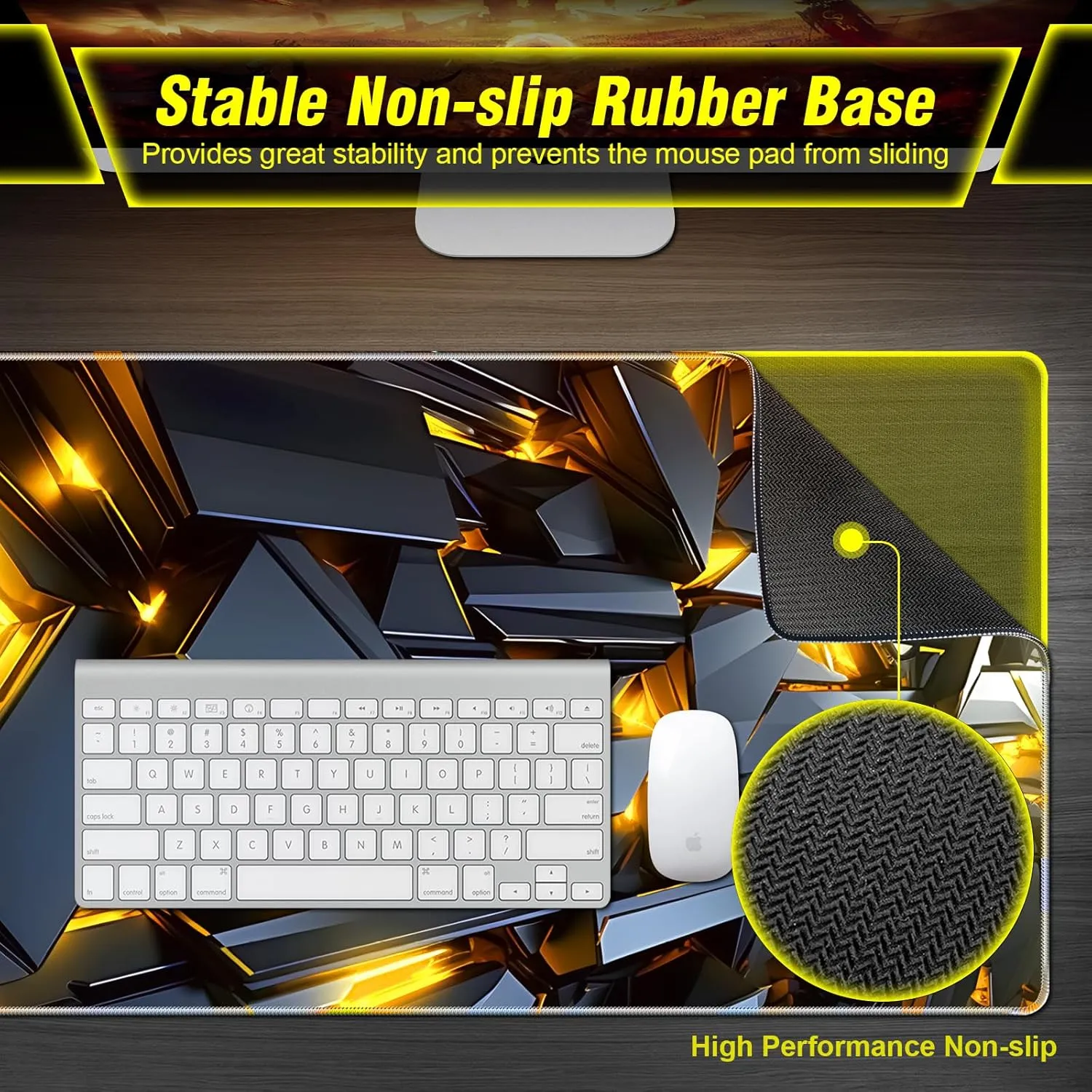 XXX-Large Gaming Mouse Pad 35.4x15.7in, Golden Light Mecha Technology Style Extended Long Gaming Mousepad Keyboard Mat, 3mm Thick Soft Smooth Surface Fabric Gamer Mouse Mat, for Gaming, Office, Home