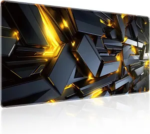 XXX-Large Gaming Mouse Pad 35.4x15.7in, Golden Light Mecha Technology Style Extended Long Gaming Mousepad Keyboard Mat, 3mm Thick Soft Smooth Surface Fabric Gamer Mouse Mat, for Gaming, Office, Home
