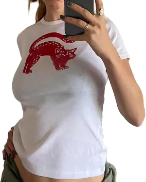 Y2k Baby Tees Women Graphic Print T- Shirt Summer Short Sleeve Slim Fit Crop Top Aesthetic Clothes