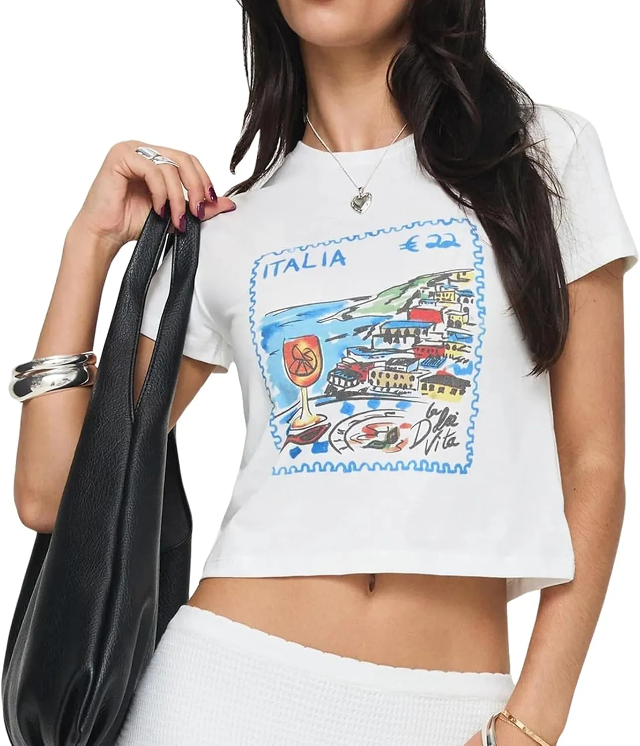 Y2k Baby Tees Women Graphic Print T- Shirt Summer Short Sleeve Slim Fit Crop Top Aesthetic Clothes