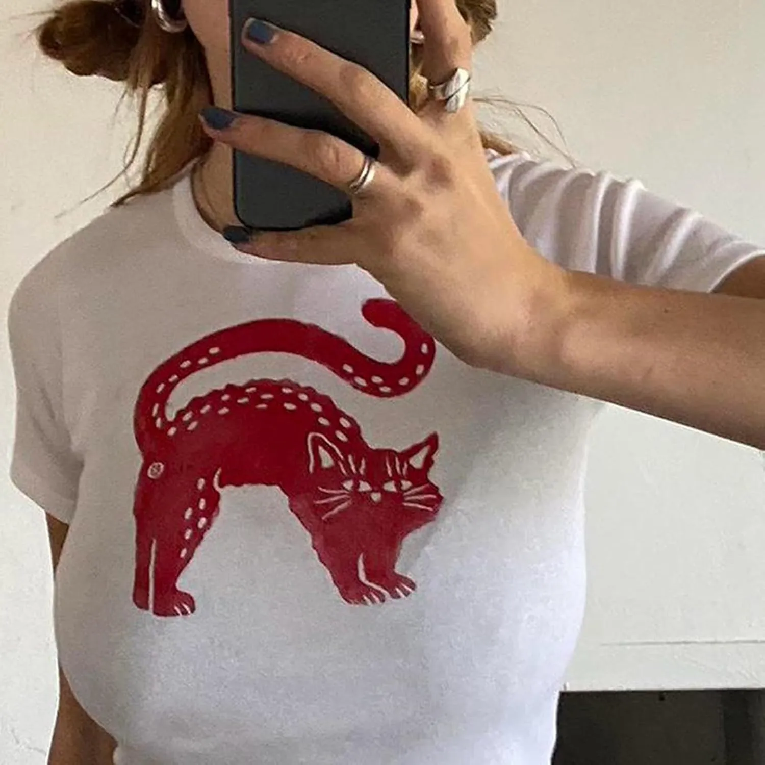 Y2k Baby Tees Women Graphic Print T- Shirt Summer Short Sleeve Slim Fit Crop Top Aesthetic Clothes