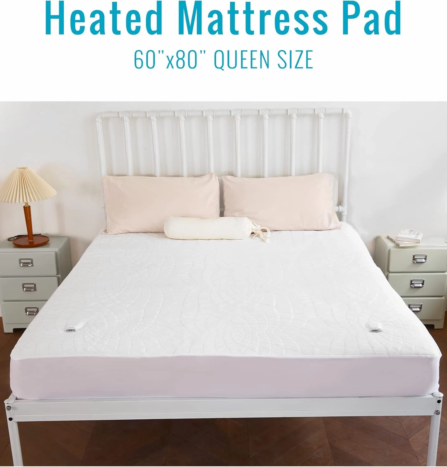 YAKEE Electric Mattress Pad Queen Size 60"x80", Dual Control Whit 4 Heating Levels, 10-Hour Auto Shut Off, Fast Heating, Deep Pocket Bed Topper Fit Up to 21", Machine Washable, White
