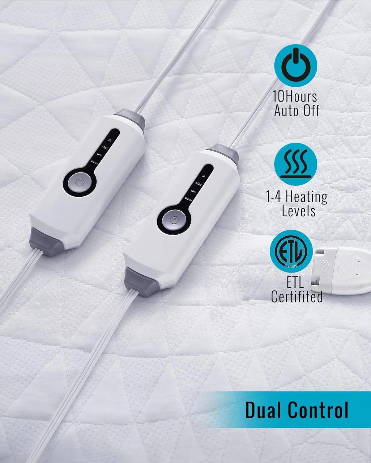 YAKEE Electric Mattress Pad Queen Size 60"x80", Dual Control Whit 4 Heating Levels, 10-Hour Auto Shut Off, Fast Heating, Deep Pocket Bed Topper Fit Up to 21", Machine Washable, White