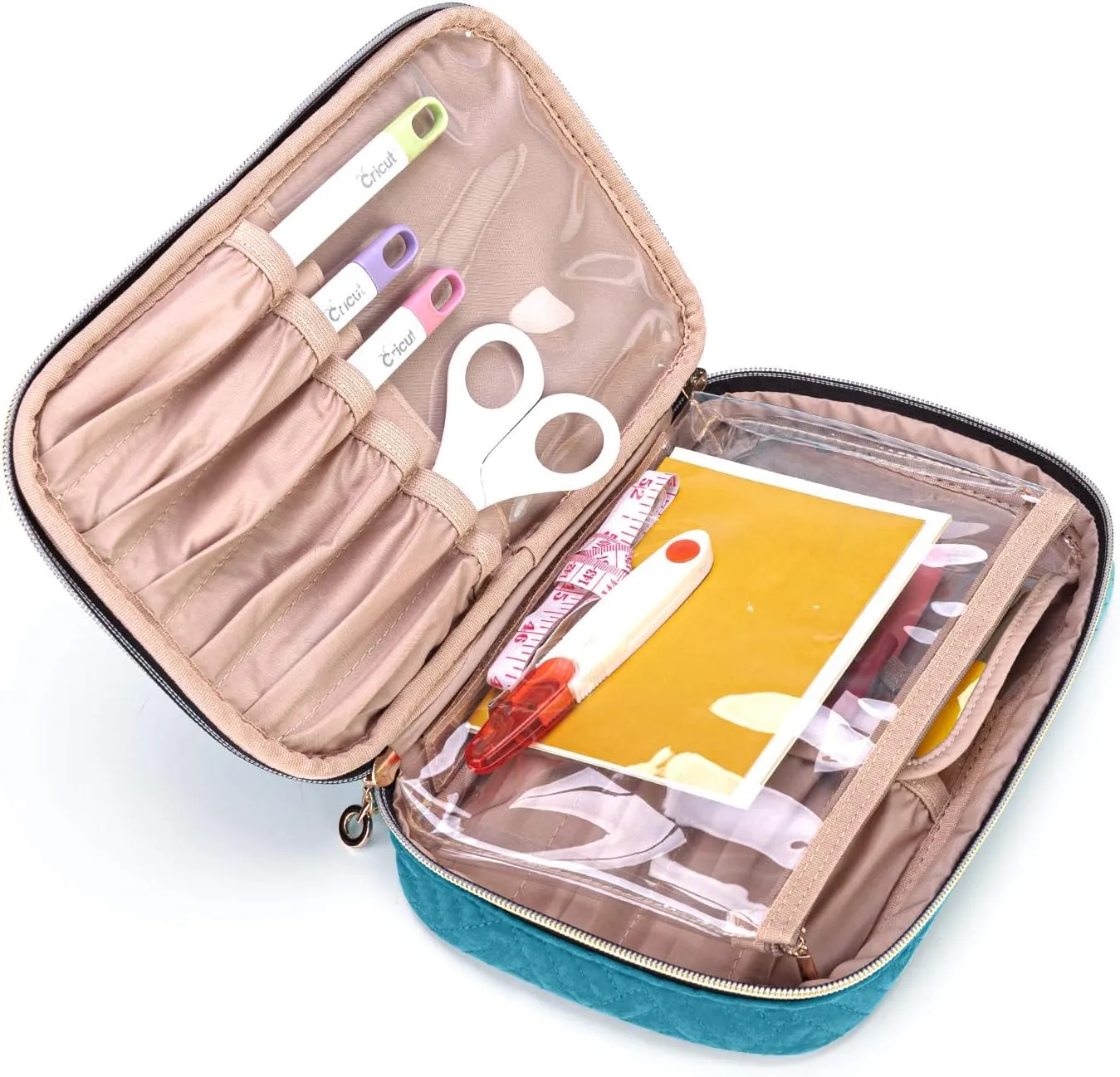 Yarwo Carrying Case Compatible with Cricut Tools Set, Accessories Organizer Bag for Craft Pens and Basic Tools, Teal (PATENTED DESIGN)