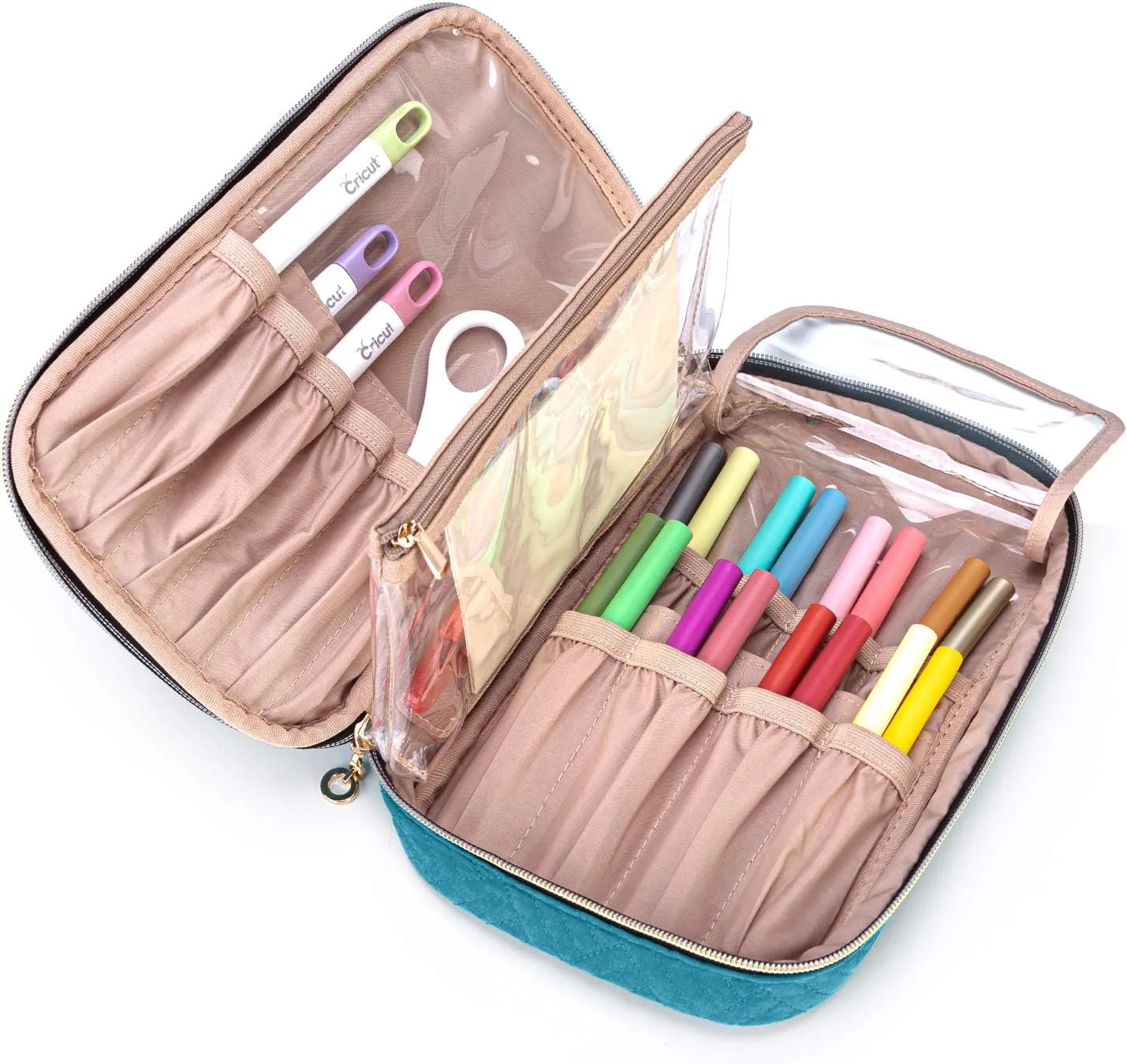 Yarwo Carrying Case Compatible with Cricut Tools Set, Accessories Organizer Bag for Craft Pens and Basic Tools, Teal (PATENTED DESIGN)