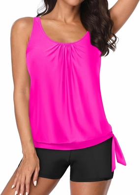 Yonique 2 Piece Swimsuit for Women Blouson Tankini Top with Shorts Tummy Control Bathing Suit