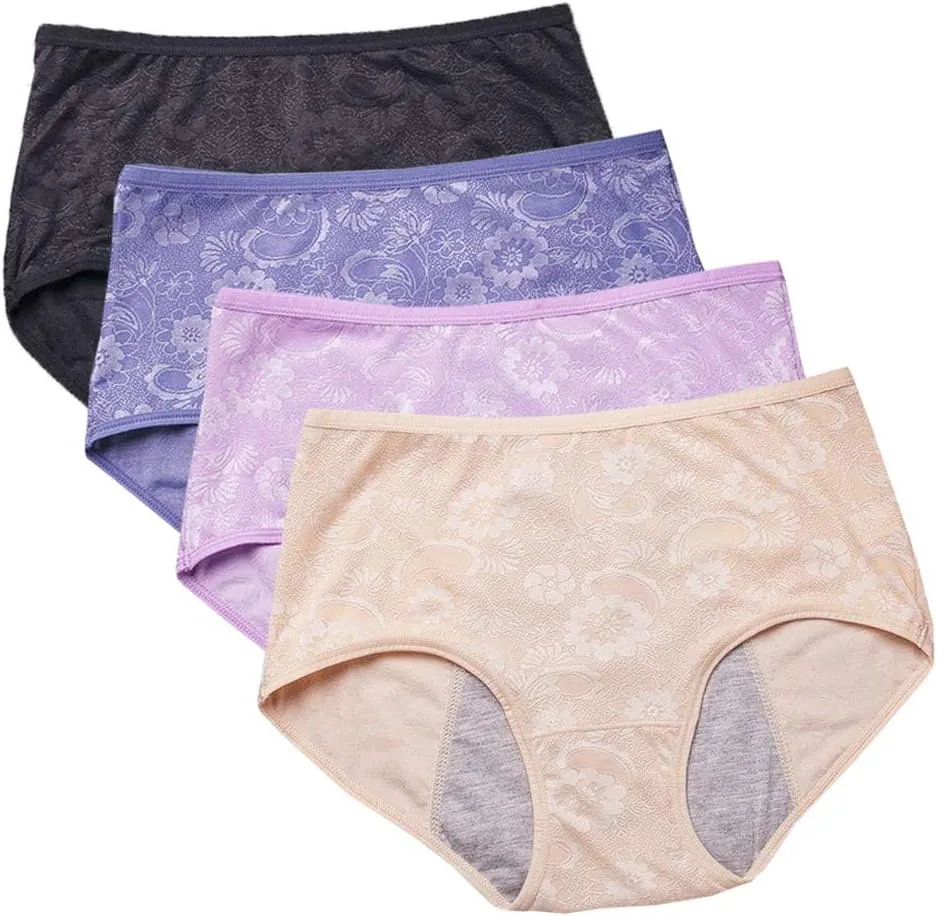 YOYI FASHION Women Menstrual Period Briefs Jacquard Easy Clean Panties US Size XXS-5XL/12