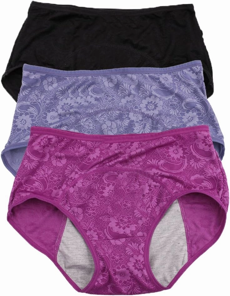 YOYI FASHION Women Menstrual Period Briefs Jacquard Easy Clean Panties 5 Pack US Size XXS-5XL/12