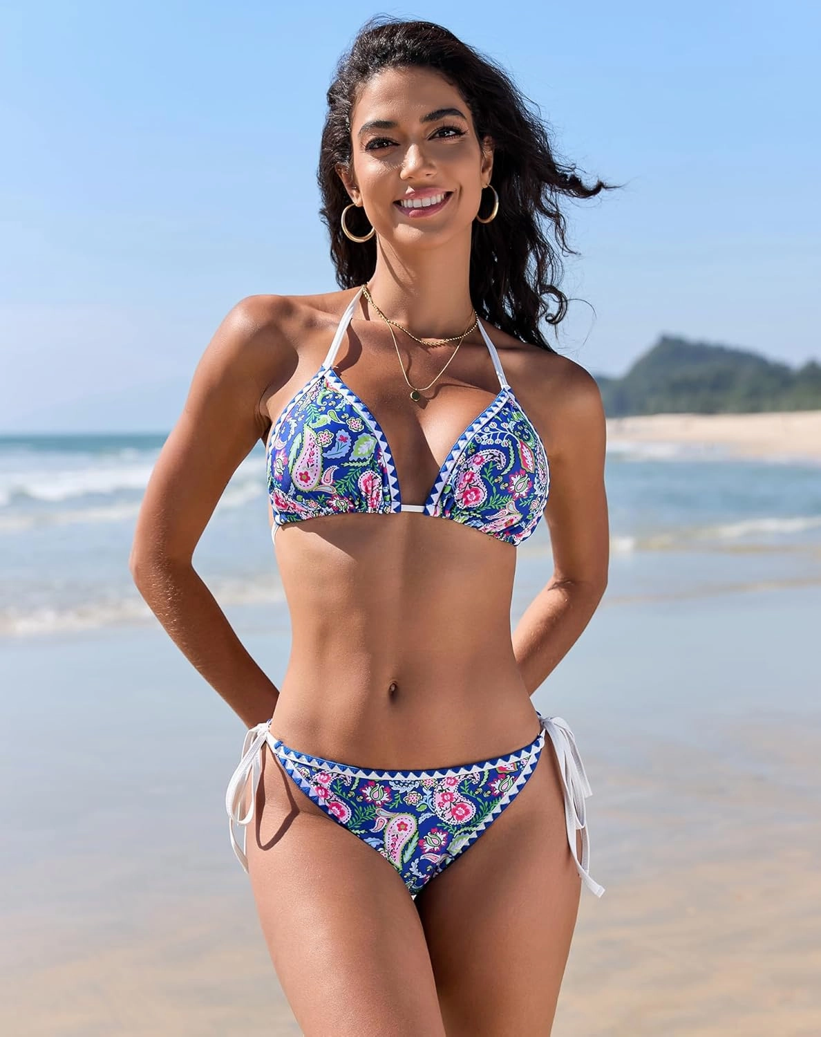 ZAFUL Women's Swimsuits Boho Floral Print String Thong Bikini Set Sexy High Cut Swimwear Bathing Suit