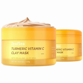 ZealSea Vitamin C American Kaolin Clay Mask with Turmeric, Pro Ultra-Fine Creamy Texture, Deep Pore Cleansing Even Skin Tone Brighten Control Oil Detoxify, 30% Aloe, Jojoba Oil, Shea Butter & Squalane