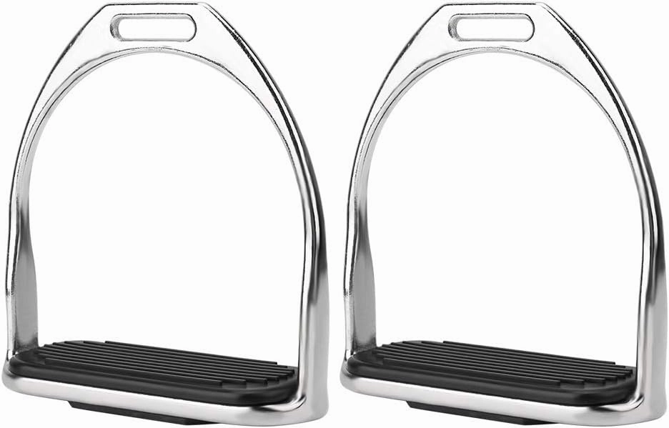 Zerone 1 Pair Iron Horse Riding Stirrups 4.8inch Riding Equestrian Iron Horse Stirrups with Black Rubber Horse Mat for Safe and Comfortable Riding